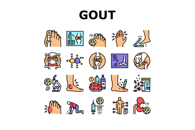 gout-health-disease-collection-icons-set-vector