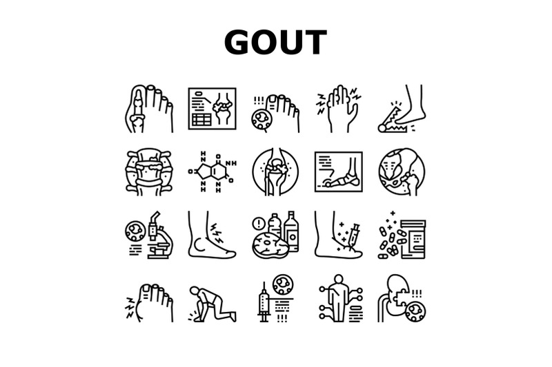 gout-health-disease-collection-icons-set-vector