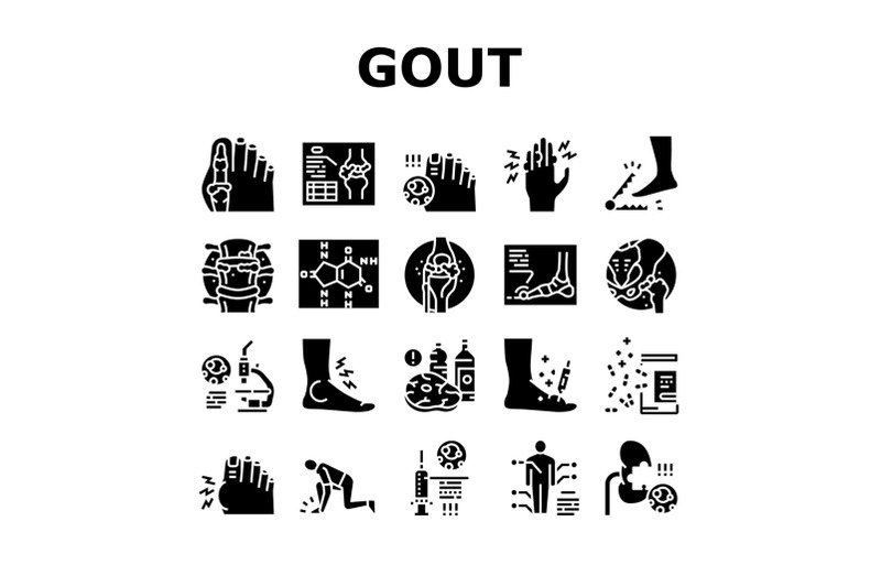 gout-health-disease-collection-icons-set-vector