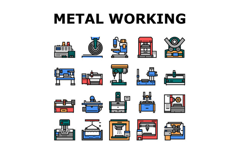 metal-working-machine-collection-icons-set-vector