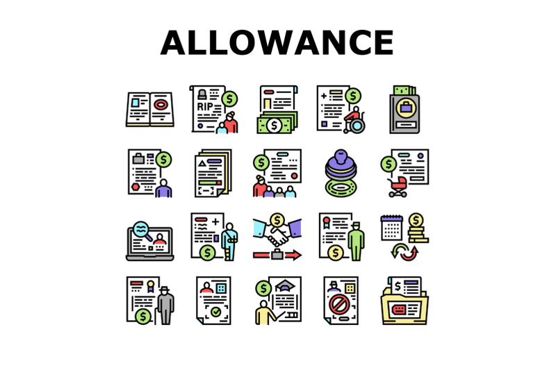 allowance-finance-help-collection-icons-set-vector