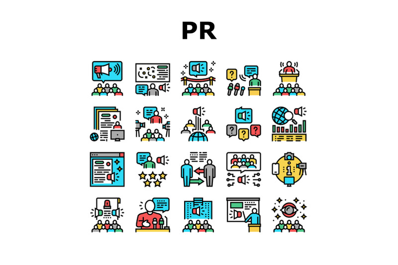 pr-public-relations-collection-icons-set-vector