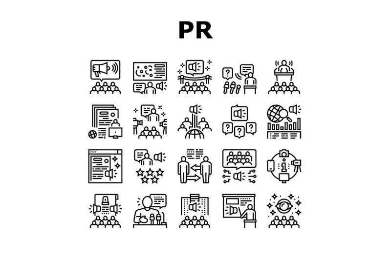 pr-public-relations-collection-icons-set-vector