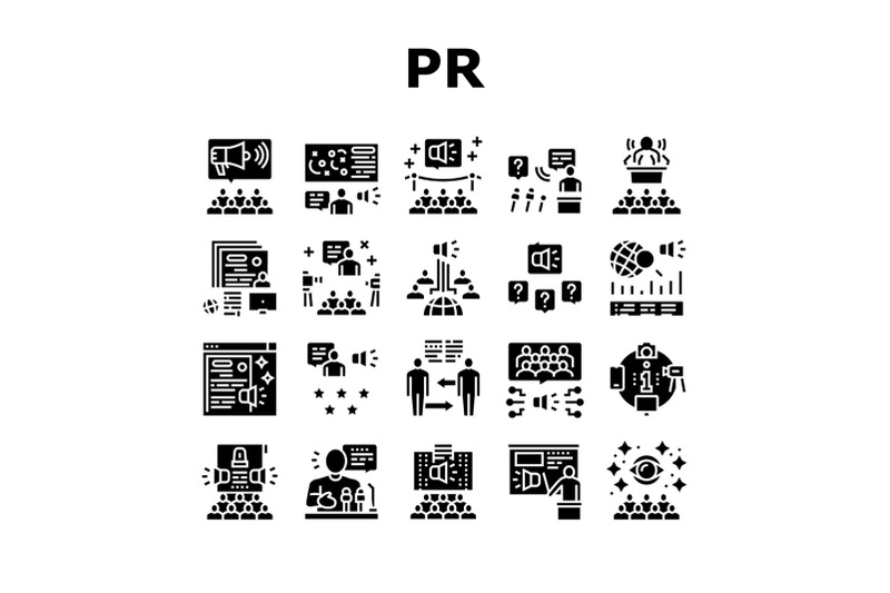 pr-public-relations-collection-icons-set-vector