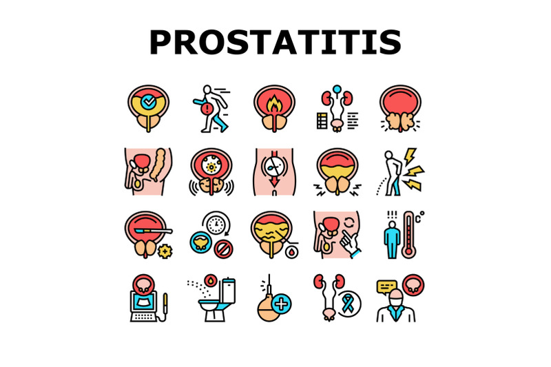 prostatitis-disease-collection-icons-set-vector