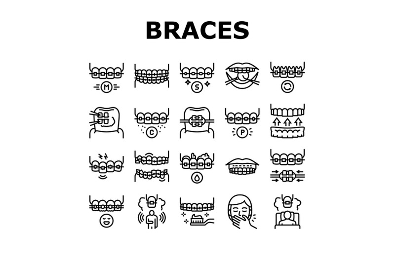 tooth-braces-accessory-collection-icons-set-vector