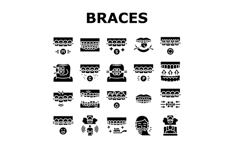 tooth-braces-accessory-collection-icons-set-vector