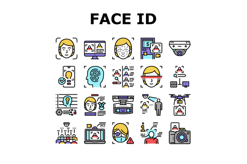 face-id-technology-collection-icons-set-vector
