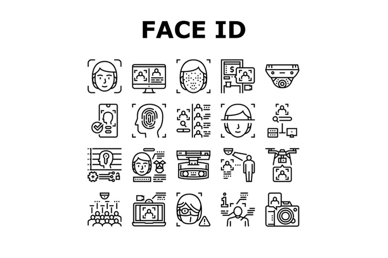 face-id-technology-collection-icons-set-vector