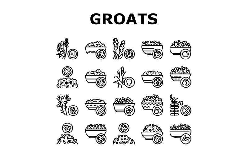 groats-natural-food-collection-icons-set-vector