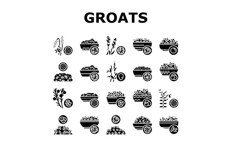 groats-natural-food-collection-icons-set-vector