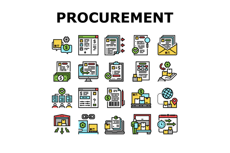 procurement-process-collection-icons-set-vector