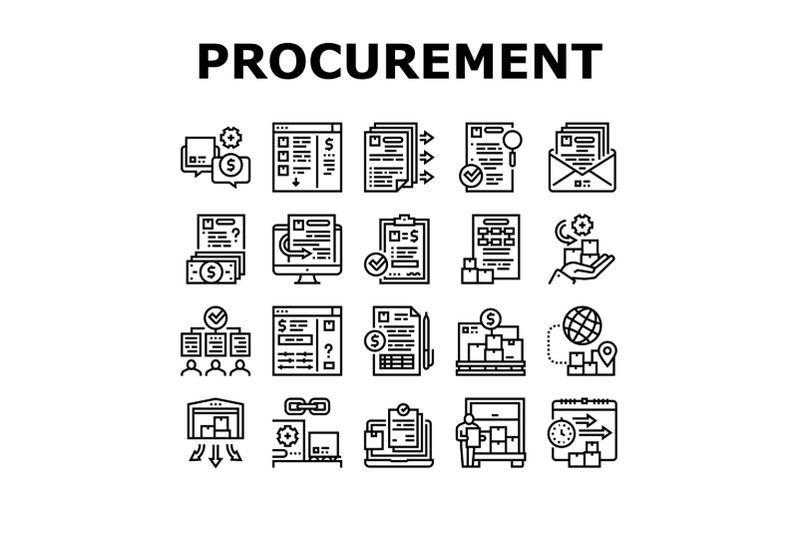 procurement-process-collection-icons-set-vector