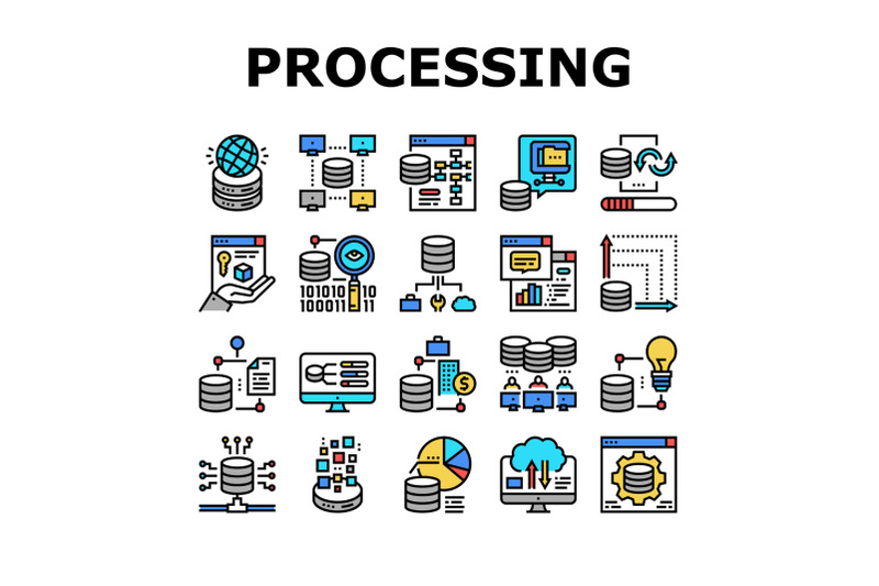 digital-processing-collection-icons-set-vector-illustration