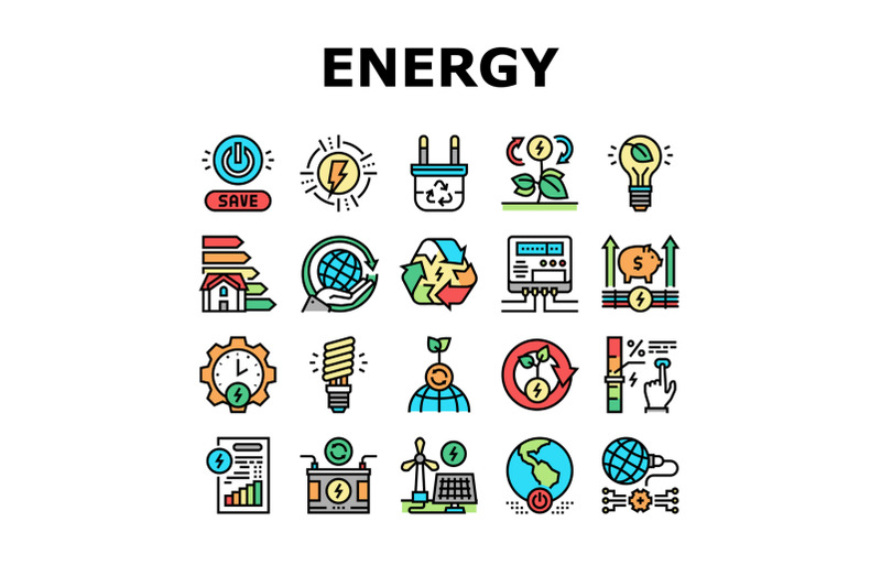 energy-saving-tool-collection-icons-set-vector