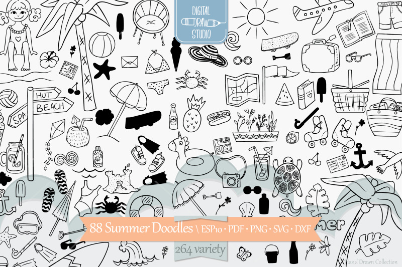 summer-season-doodles-hand-drawn-beach-coconut-tree-sun-ice-cream