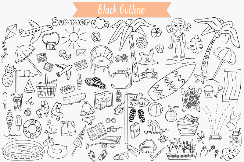 summer-season-doodles-hand-drawn-beach-coconut-tree-sun-ice-cream