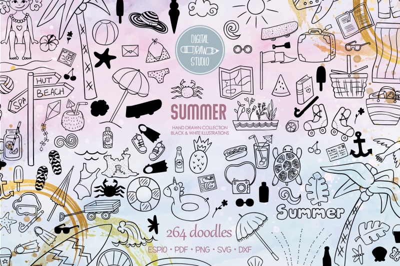 summer-season-doodles-hand-drawn-beach-coconut-tree-sun-ice-cream