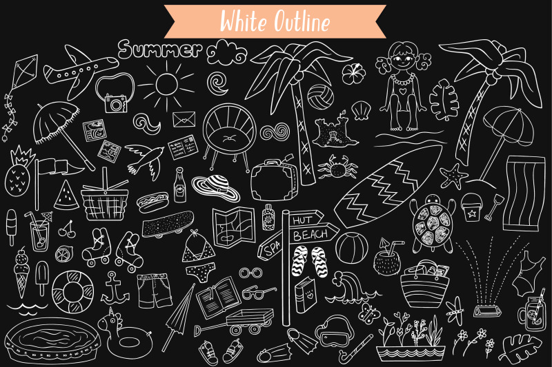 summer-season-beach-coconut-tree-sun-ice-cream-white-doodles