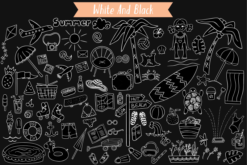 summer-season-beach-coconut-tree-sun-ice-cream-white-doodles