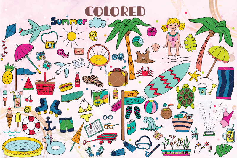summer-season-beach-coconut-tree-sun-ice-cream-color-doodles
