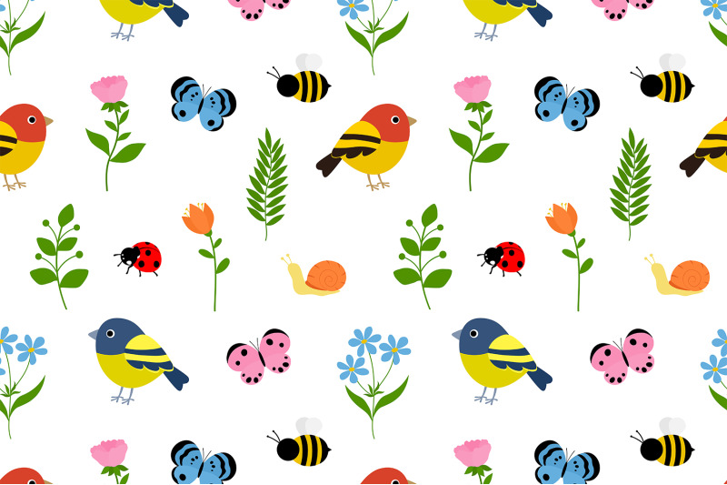 spring-pattern-spring-flowers-pattern-birds-pattern-svg