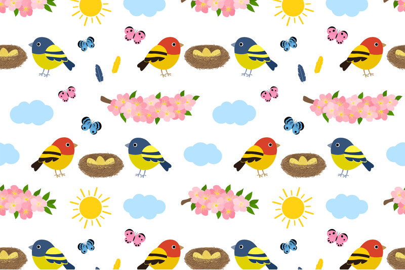 spring-pattern-spring-flowers-pattern-birds-pattern-svg