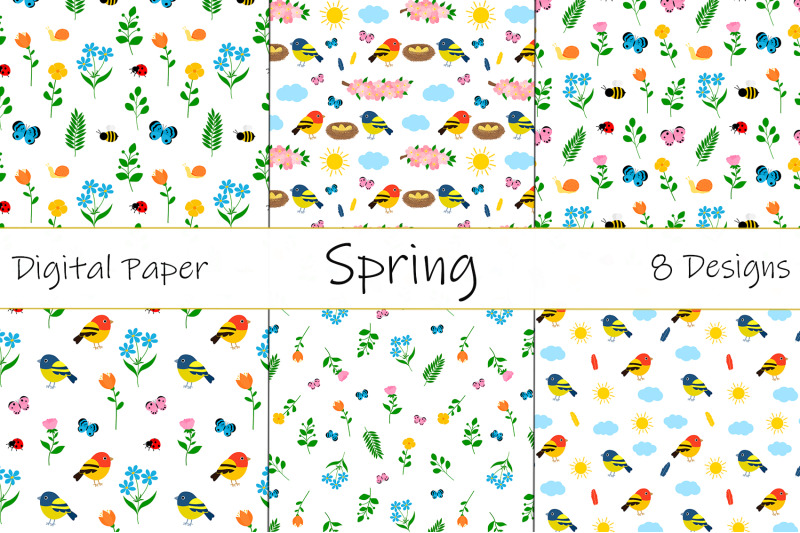 spring-pattern-spring-flowers-pattern-birds-pattern-svg