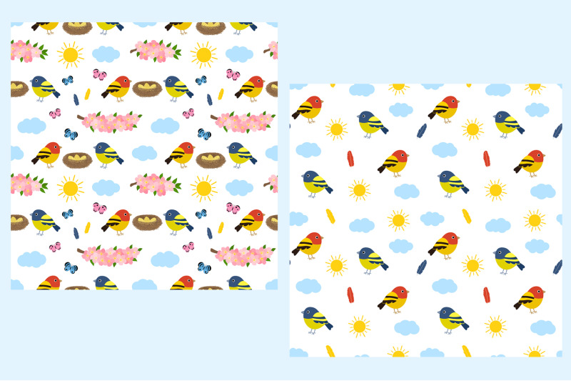 spring-pattern-spring-flowers-pattern-birds-pattern-svg