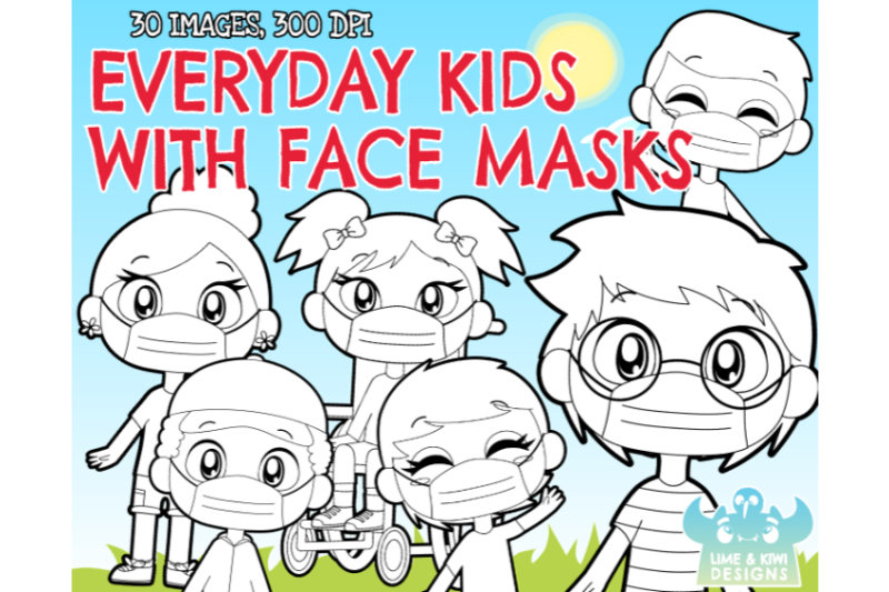 everyday-kids-with-face-masks-digital-stamps-lime-and-kiwi-designs