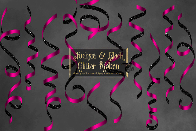 fuchsia-and-black-glitter-ribbon-clipart