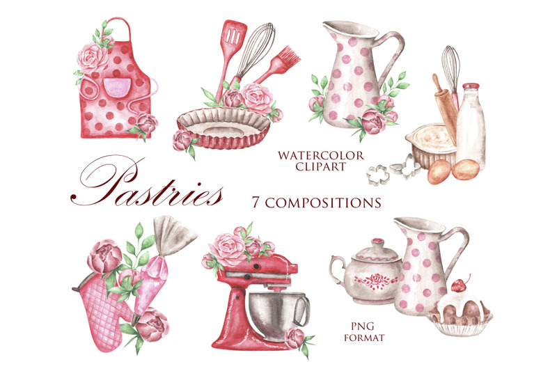 pastries-watercolor-clipart-cookbook-baking-bakery-cooking-pastry