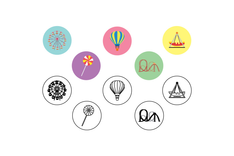 amusement-parks-lollipops-outline-icon-bundle