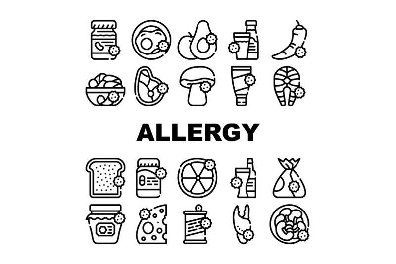 allergy-on-products-collection-icons-set-vector