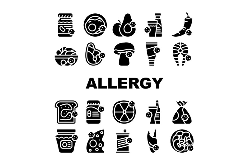 allergy-on-products-collection-icons-set-vector
