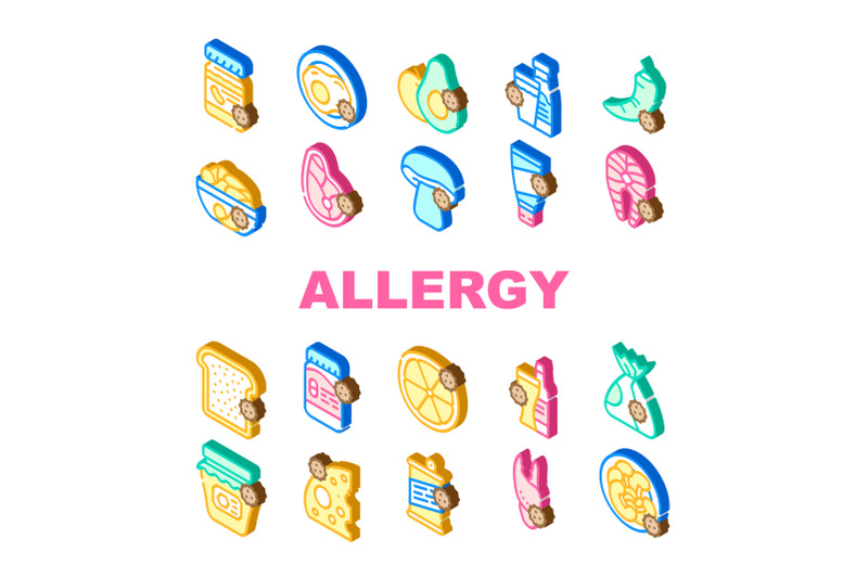 allergy-on-products-collection-icons-set-vector