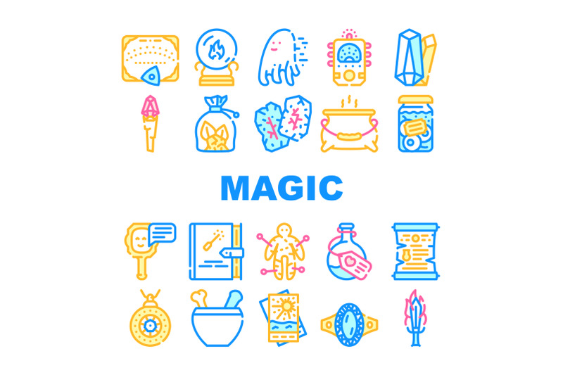 magic-mystery-objects-collection-icons-set-vector