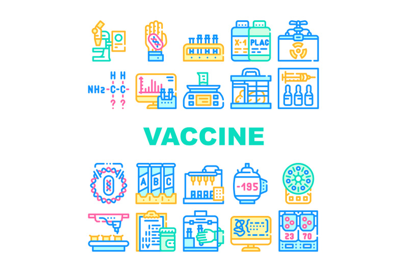 vaccine-production-collection-icons-set-vector-flat