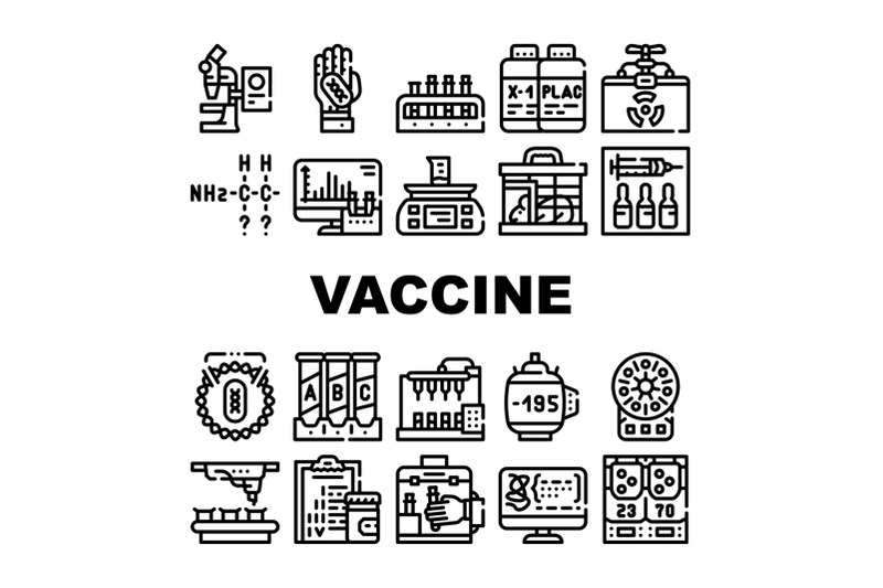 vaccine-production-collection-icons-set-vector-flat