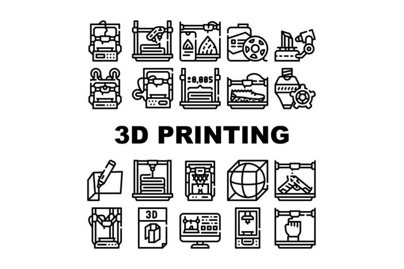 3d-printing-equipment-collection-icons-set-vector