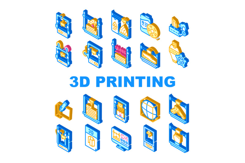 3d-printing-equipment-collection-icons-set-vector