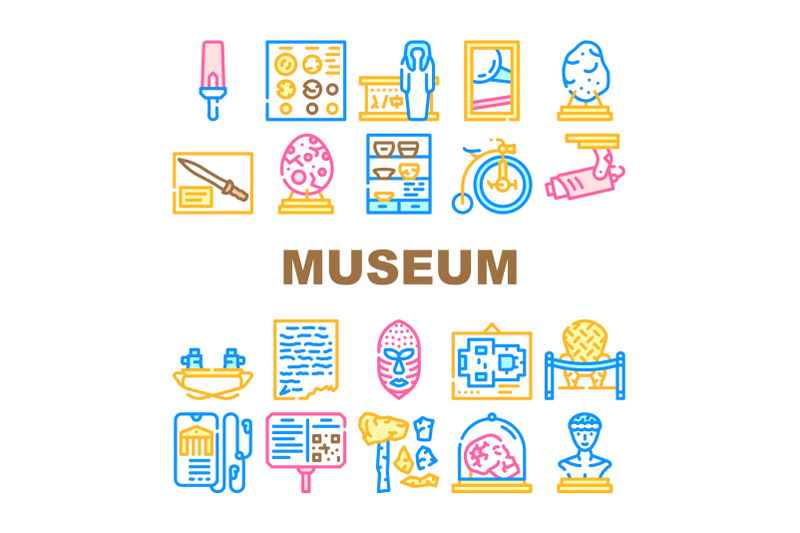 museum-exhibits-and-excursion-icons-set-vector