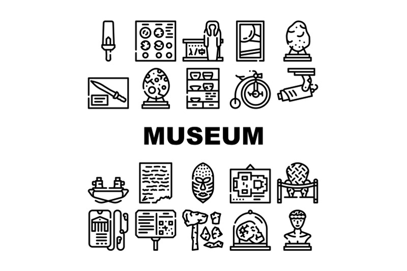 museum-exhibits-and-excursion-icons-set-vector