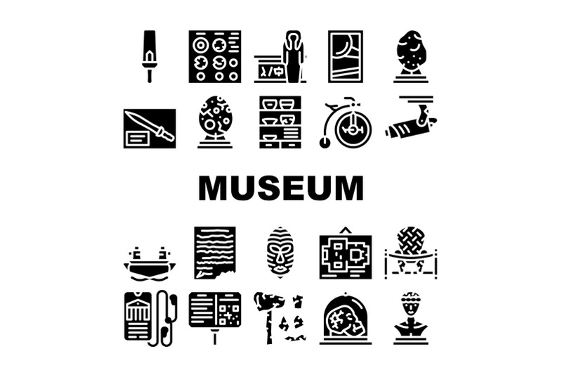 museum-exhibits-and-excursion-icons-set-vector