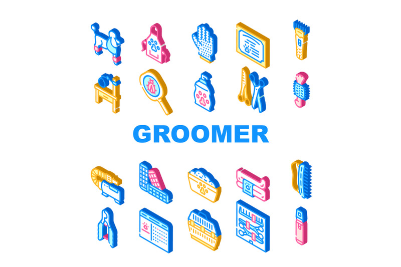 groomer-pet-service-collection-icons-set-vector