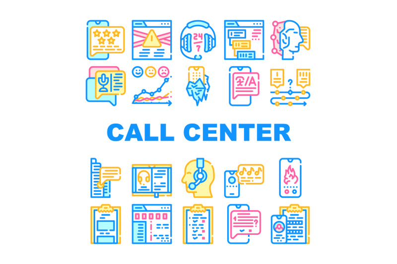 call-center-service-collection-icons-set-vector