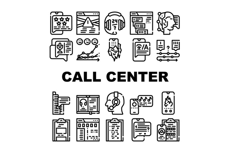 call-center-service-collection-icons-set-vector