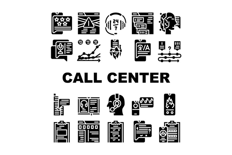 call-center-service-collection-icons-set-vector