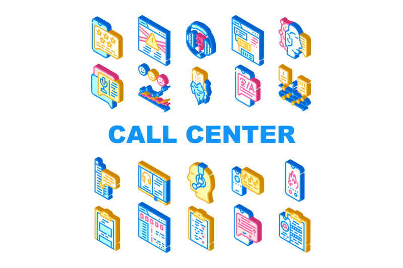 call-center-service-collection-icons-set-vector