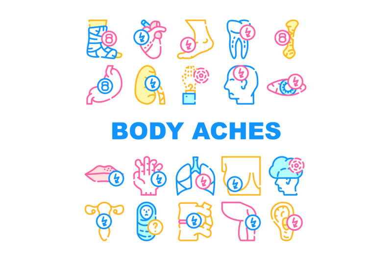 body-aches-problem-collection-icons-set-vector